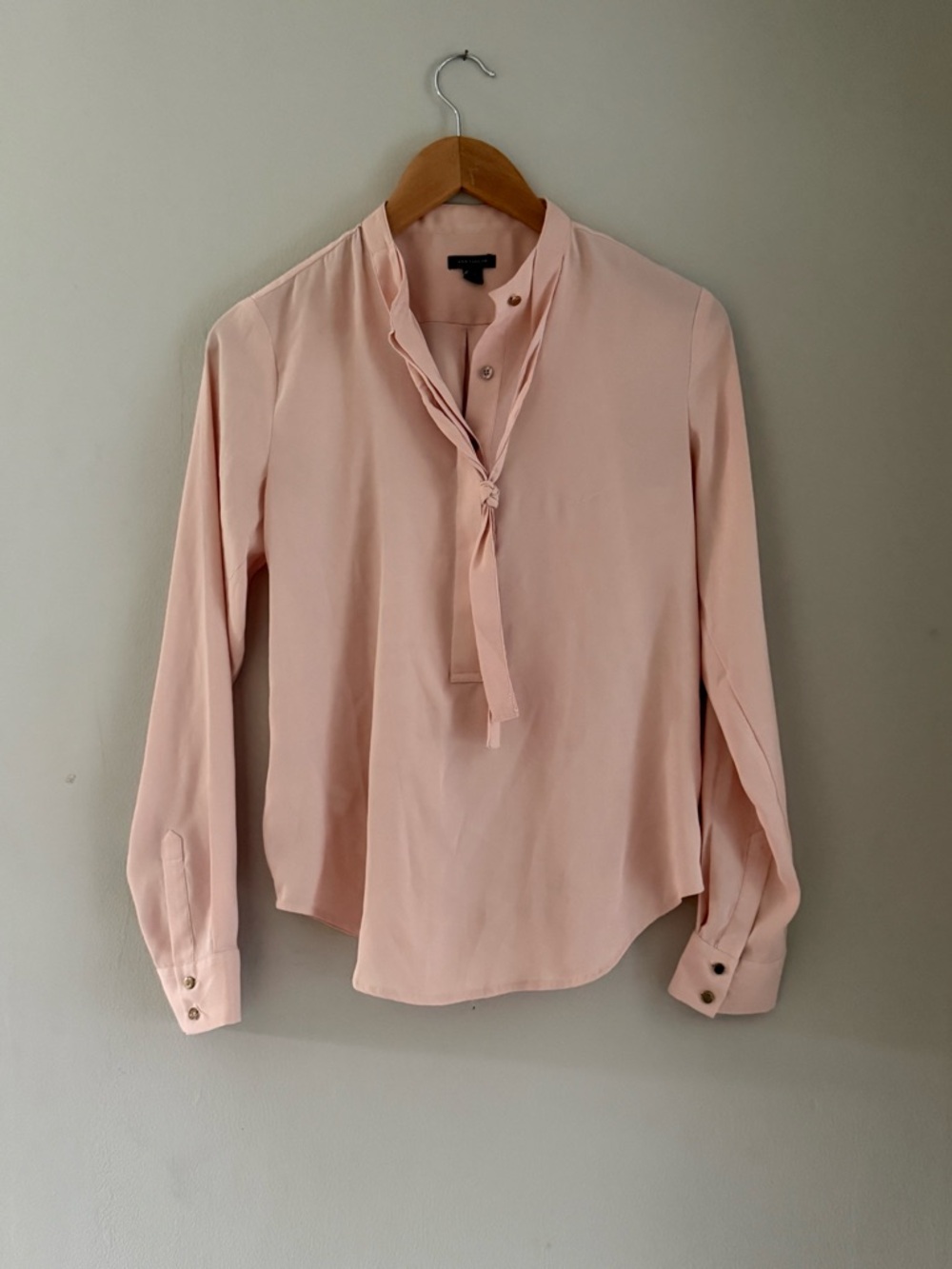 Ann Taylor Pale Blush Pink Tie-Neck Blouse